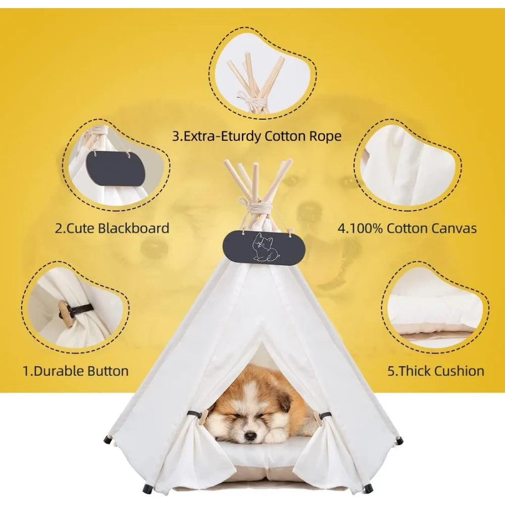 pet teepee tent for dogs & cats dog bed with thick cushion puppies play house removable and washable