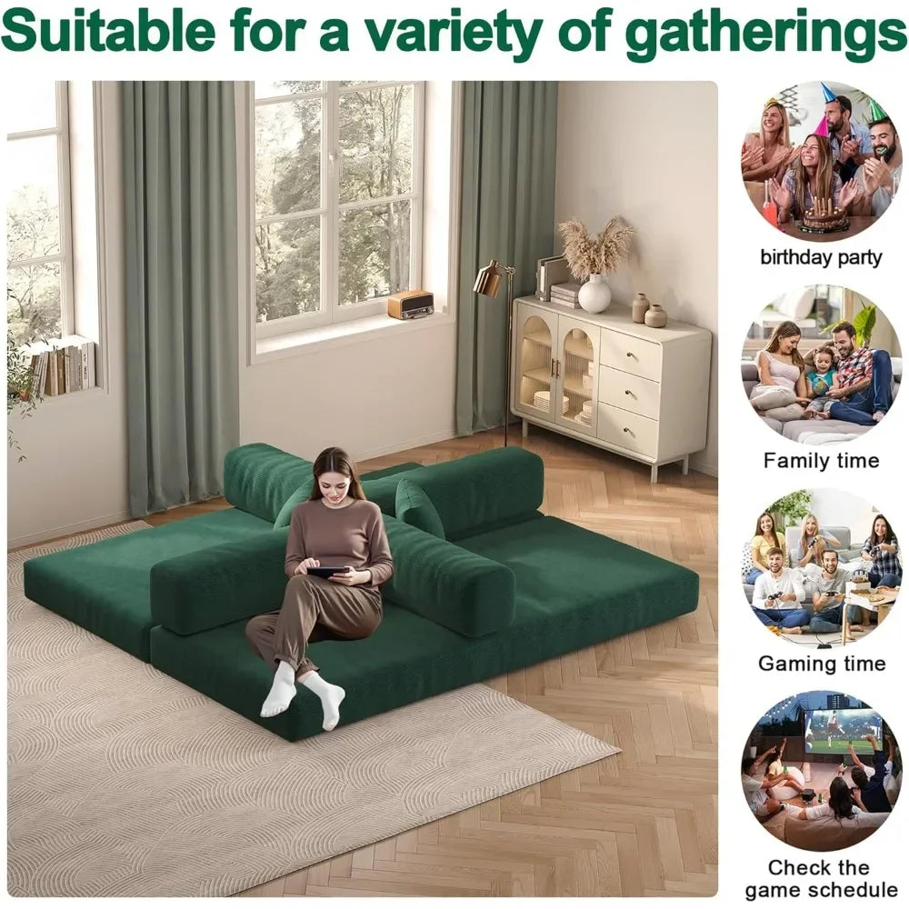 79 Inch Corduroy Convertible Sofa Bed Folding Sleeper Couch With Pillows