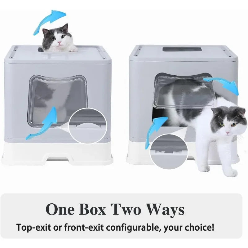 Foldable Cat Litter Box with Lid Extra Large Scoop Drawer Type Pan Easy to Scoop and Low Tracking - Joanie B 25