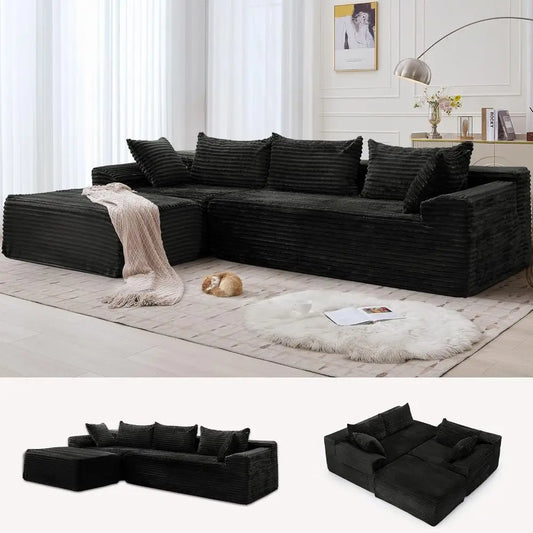 L Shaped Modular Corduroy Sofa Sectional With Deep Seating And Pockets - Joanie B 25