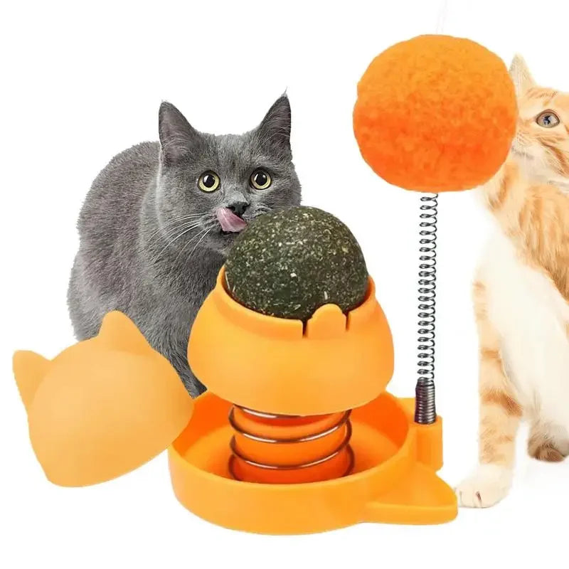 Rotatable Catnip Ball Toy with Spring Ball Edible Healthy Lickable Catnip Stickers and Bubbles for Cats - Joanie B 25