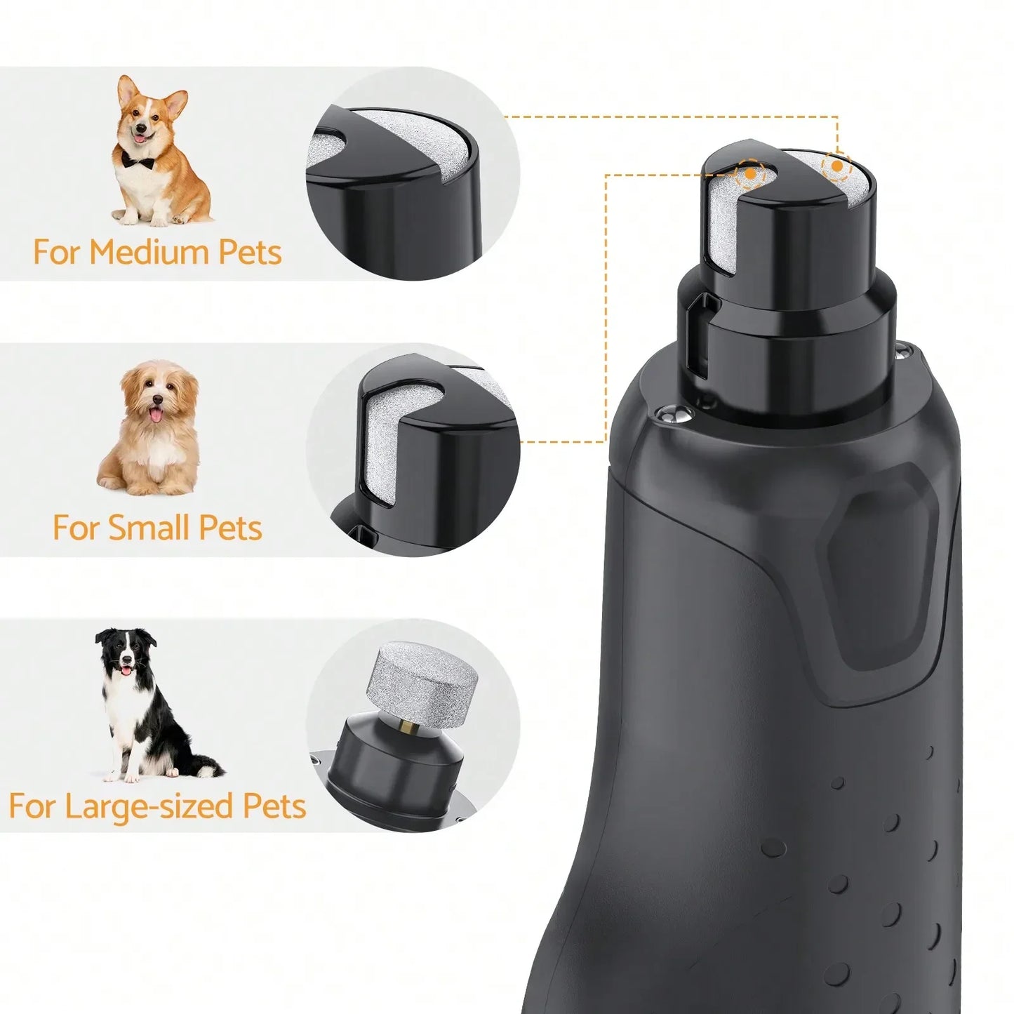 Quiet USB Rechargeable Dog Nail Grinder With 6 Speeds LED