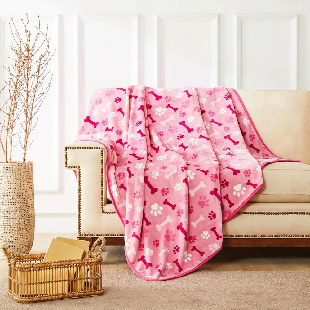 Luxurious Dog Cat Blanket Microplush Fleece 350Gsm Pink Paw