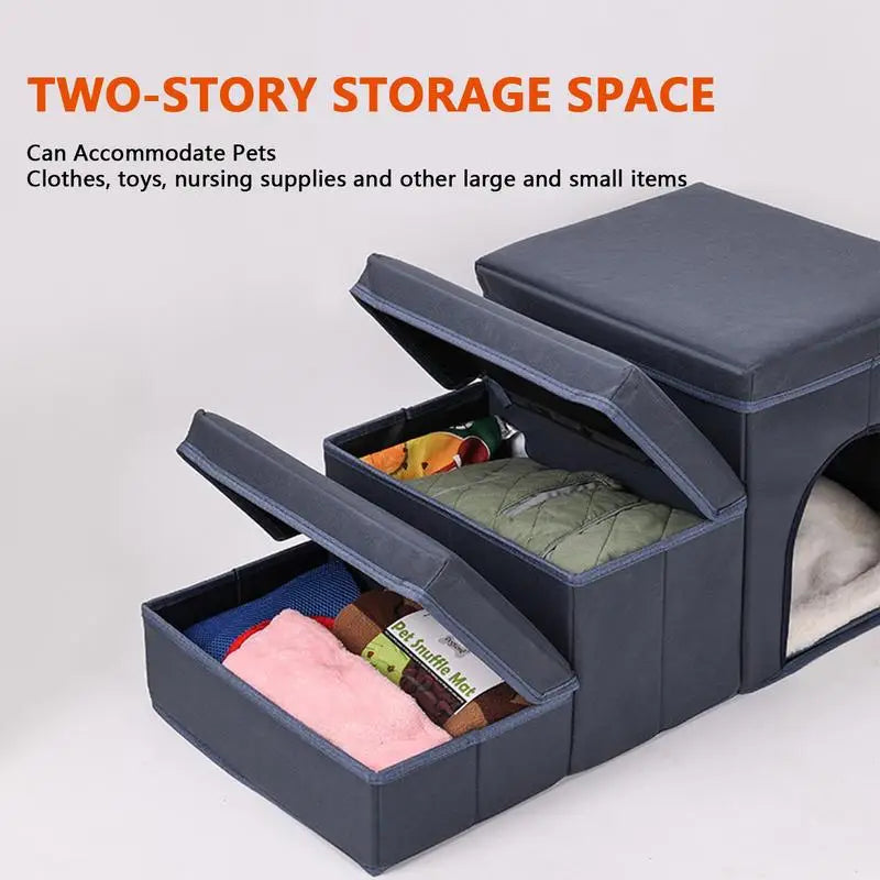 Foldable Dog Steps Portable Dog Stair with Storage Box Heavy Duty Pet Home Ladder for Sofa Bed and Car - Joanie B 25