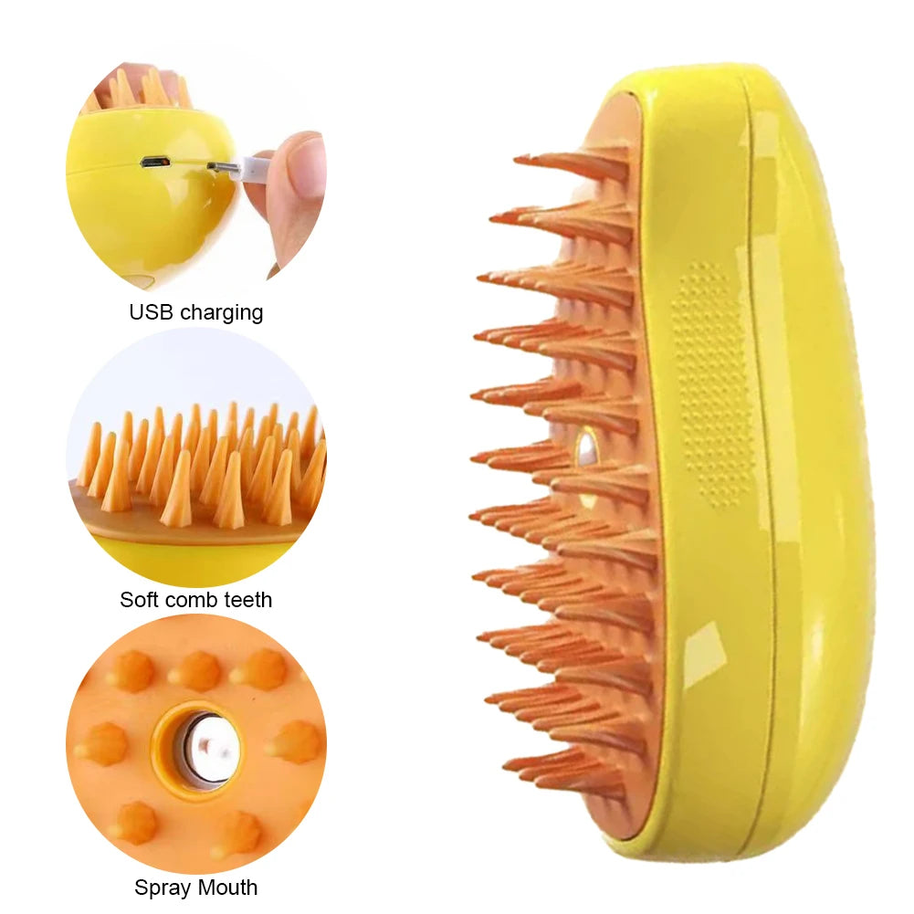 Electric Pet Grooming Brush with Spray and USB Charging for Cats and Dogs Soft Silicone Hair Removal Comb 3 in 1 Bath and Shedding Tool - Joanie B 25