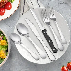 24 Piece Stainless Flatware Set For 4 With Steak Knives Forks Spoons