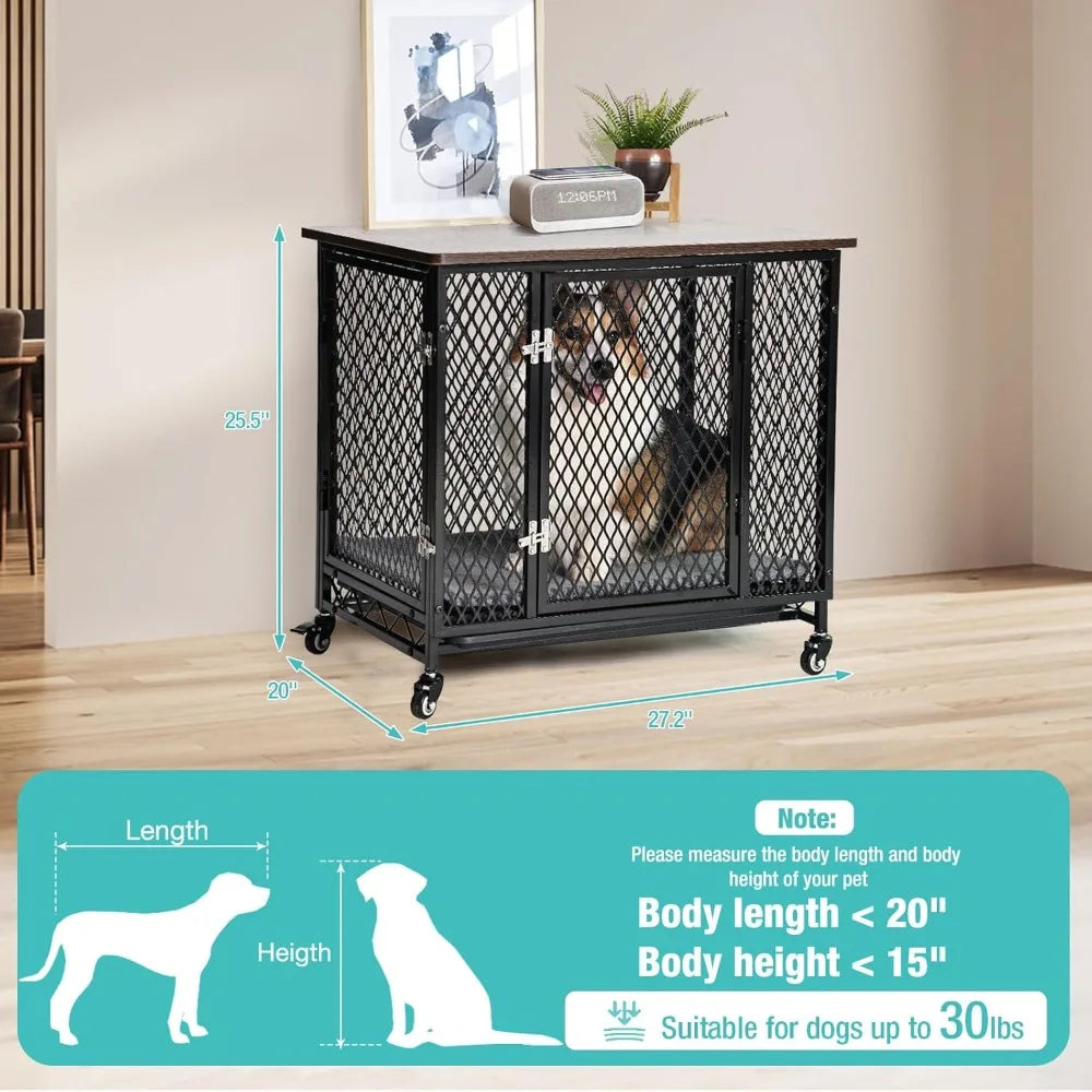 Indoor Dog Crate Furniture Movable Side End Table for Small Medium and Large Dogs with Cushion Tray Wire Rustic Brown - Joanie B 25