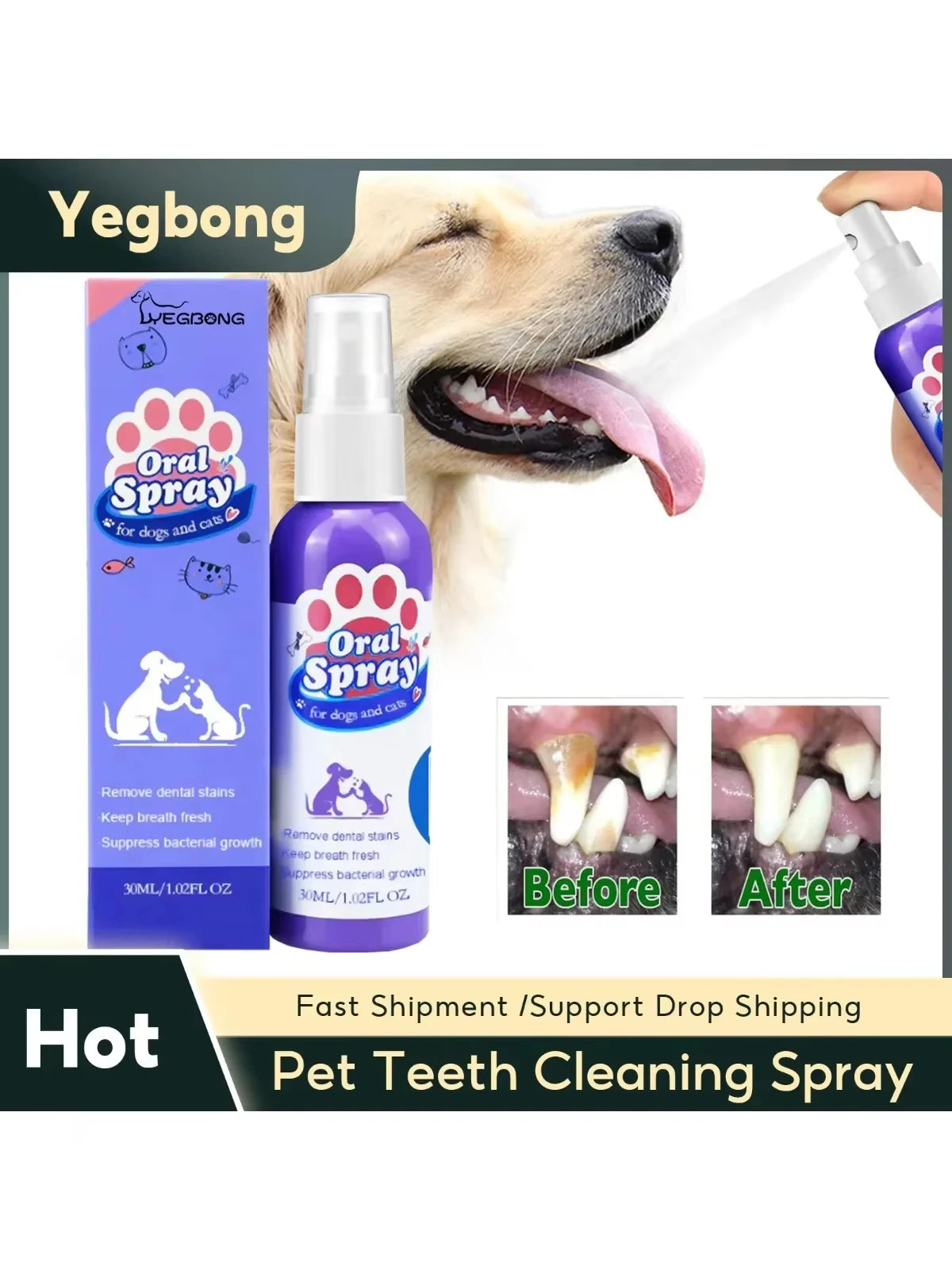 Pet Tooth Cleaning Spray for Dogs and Cats Fresh Breath Oral Hygiene and Dental Care Deodorizer 30ml - Joanie B 25