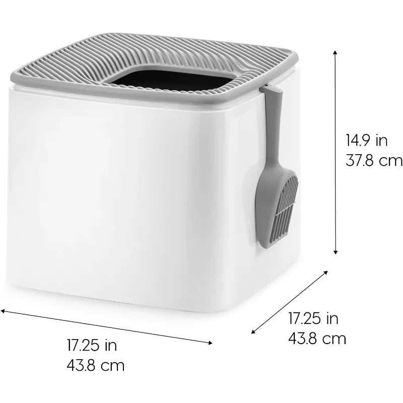 USA Premium Top Entry Cat Litter Box with Scoop Square Enclosure for Cats and Kittens - Joanie B 25