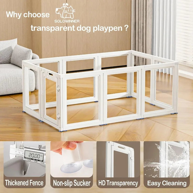 Transparent Dog Playpen Indoor Easy Assemble Disassemble Clear Pet Playpen Sturdy Plastic Dog - Joanie B 25