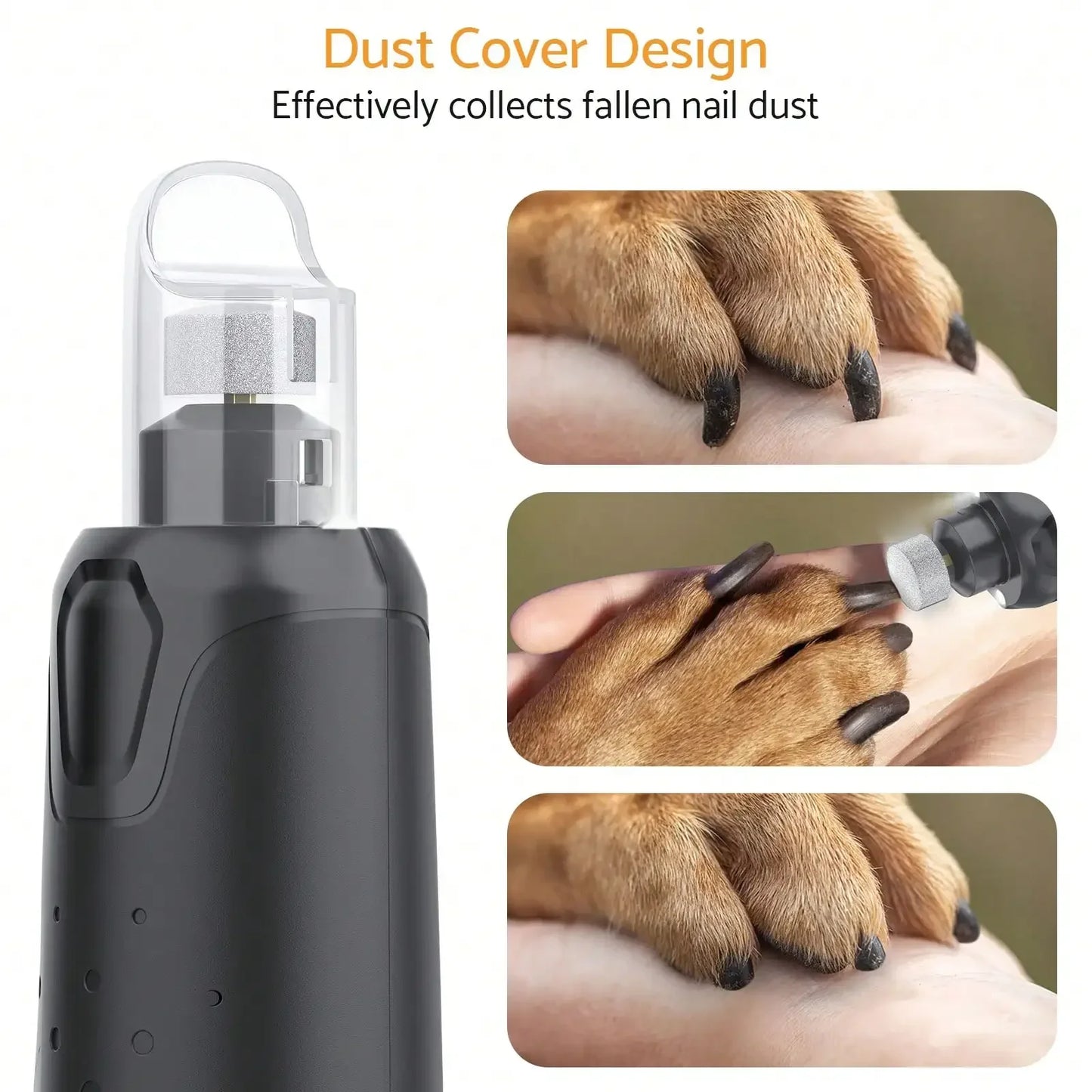 Quiet USB Rechargeable Dog Nail Grinder With 6 Speeds LED