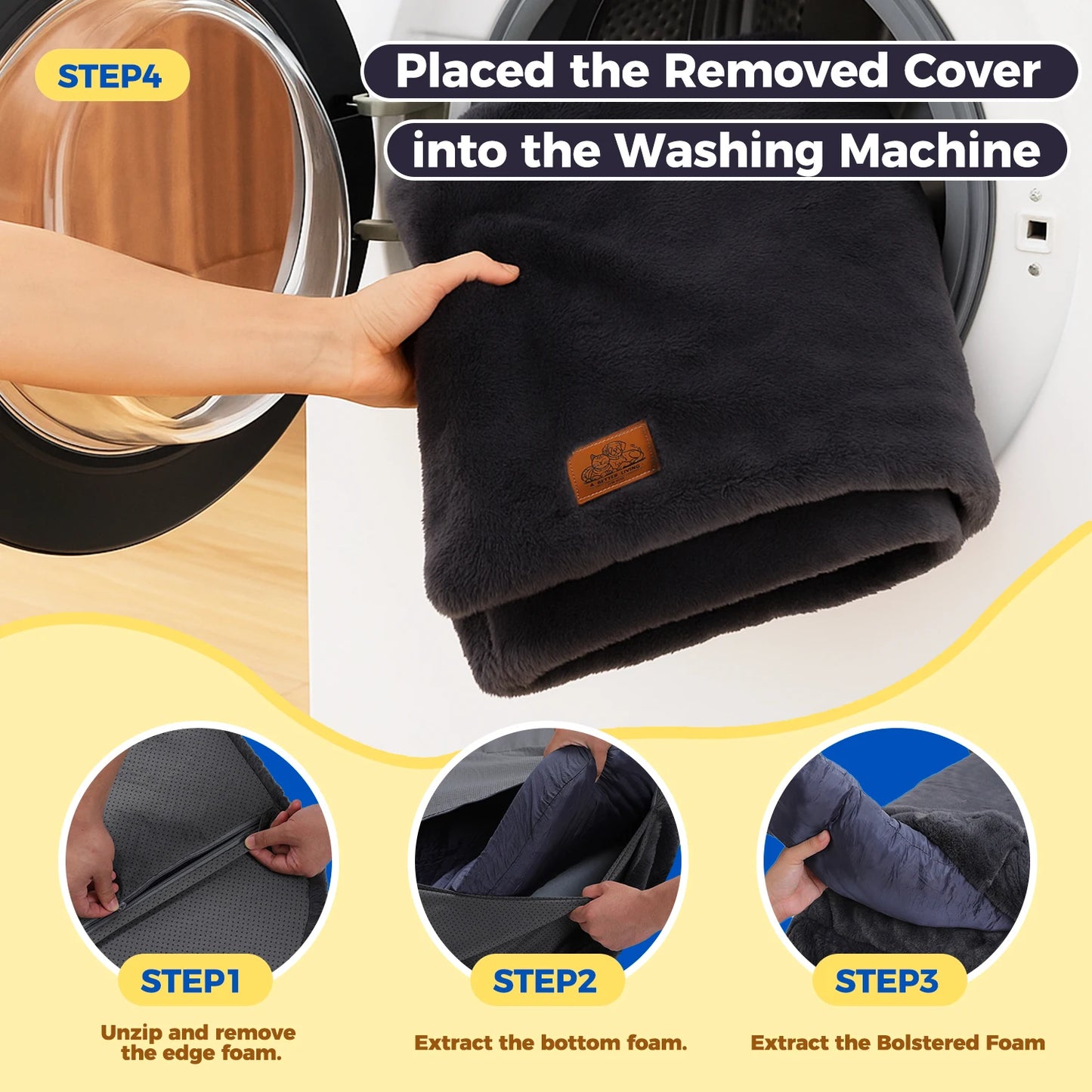 Foldable Dog Bed for Large Dogs Plush Washable Sofa with Non Slip Bottom - Joanie B 25