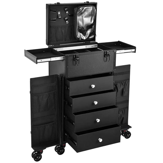 Professional Rolling Makeup Case with Four Drawers Pro Makeup Artist Cosmetic Train Case for Hairstylists and Travel Portable Makeup Station - Joanie B 25