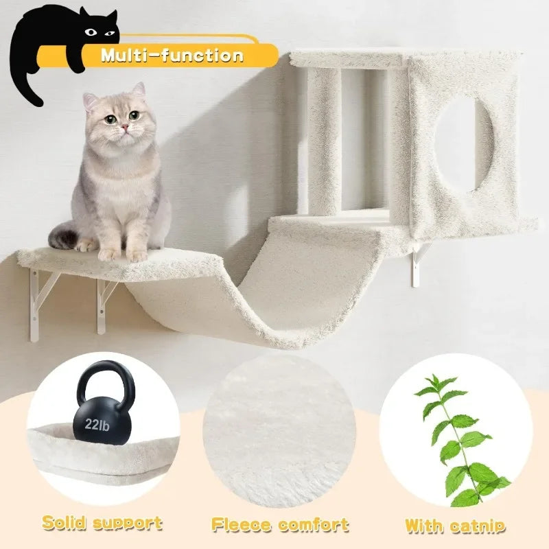 Wall Mounted Cat Furniture Set Six Piece Climber with House Bridge Tree Steps and Scratcher - Joanie B 25