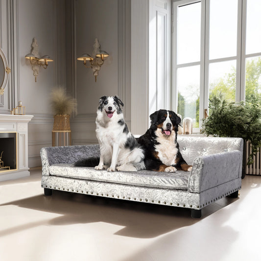 Dutch Velvet Upholstered Pet Lounge Chair Dog Bed Sofa Couch Bed Solid Wood Legs Detachable Pad Large XXL - Joanie B 25