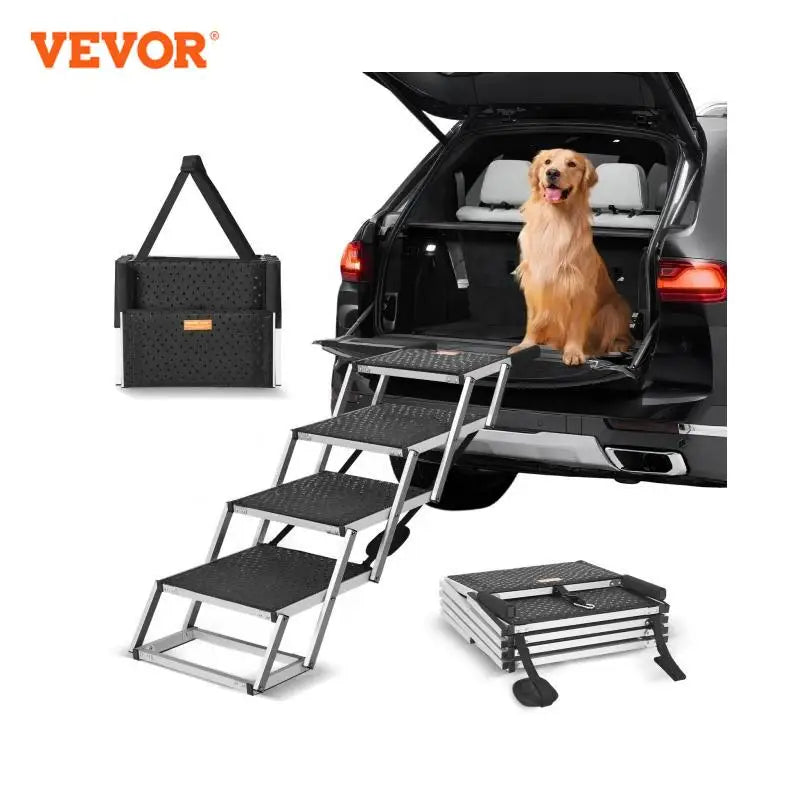 VEVOR Dog Stair for Cars Wide 4 Step Folding Portable Pet Steps Lightweight Aluminum Supports Up to 150 Pounds - Joanie B 25