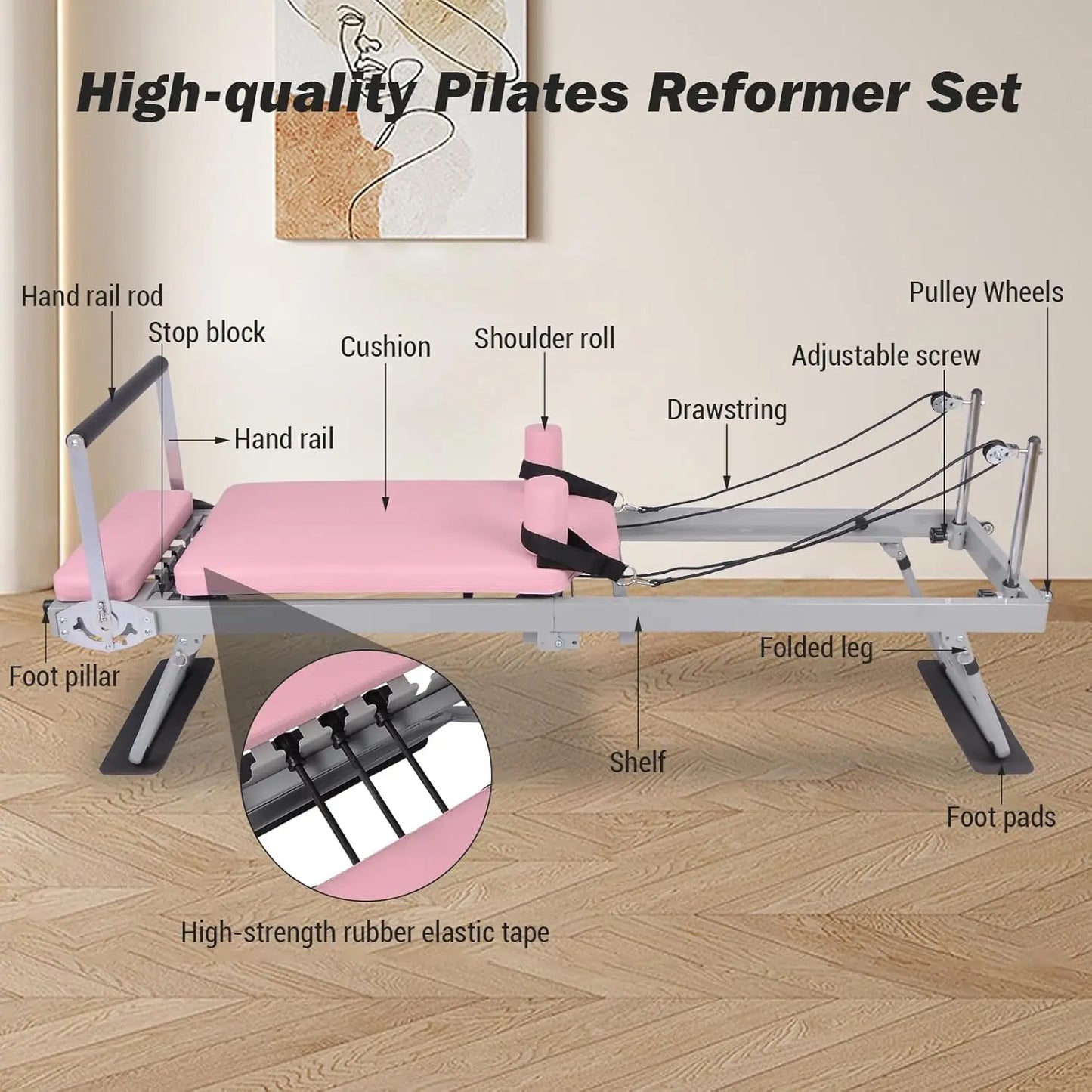 Pilates Reformer Machine 77" Foldable Pilates Equipment for Home Gym Workout, Adjustability Pilates Workout Equipment for Advanc