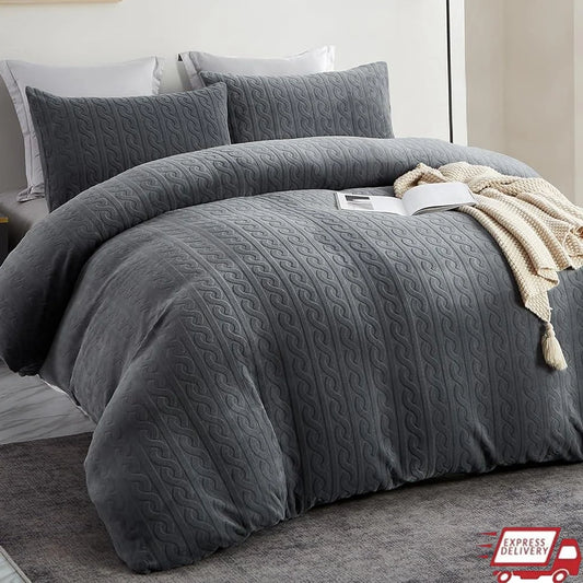 Luxury Faux Fur Comforter Cover Set 3 Pcs Soft Plush Duvet Cover King Size Embossed Bedding Set All Seasons Cozy Quilt Cover