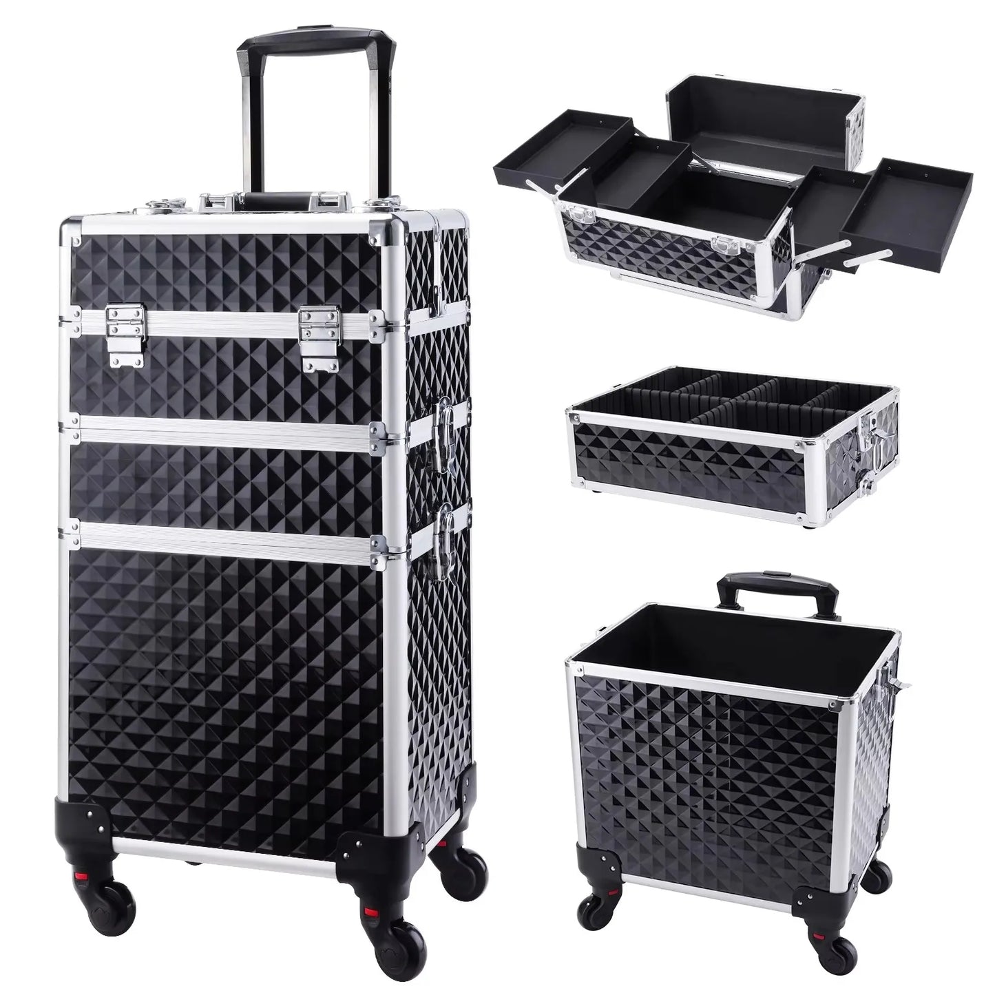 Rolling Makeup Case 3 In 1 Removable Make Up Case Cosmetology Case On Wheels Large Capacity Lockable Makeup Trolley For Salon - Joanie B 25
