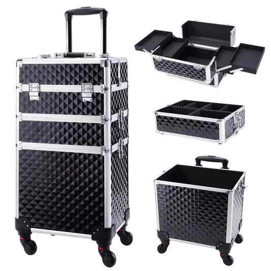 Rolling Makeup Case 3 In 1 Removable Make Up Case Cosmetology Case On Wheels Large Capacity Lockable Makeup Trolley For Salon - Joanie B 25