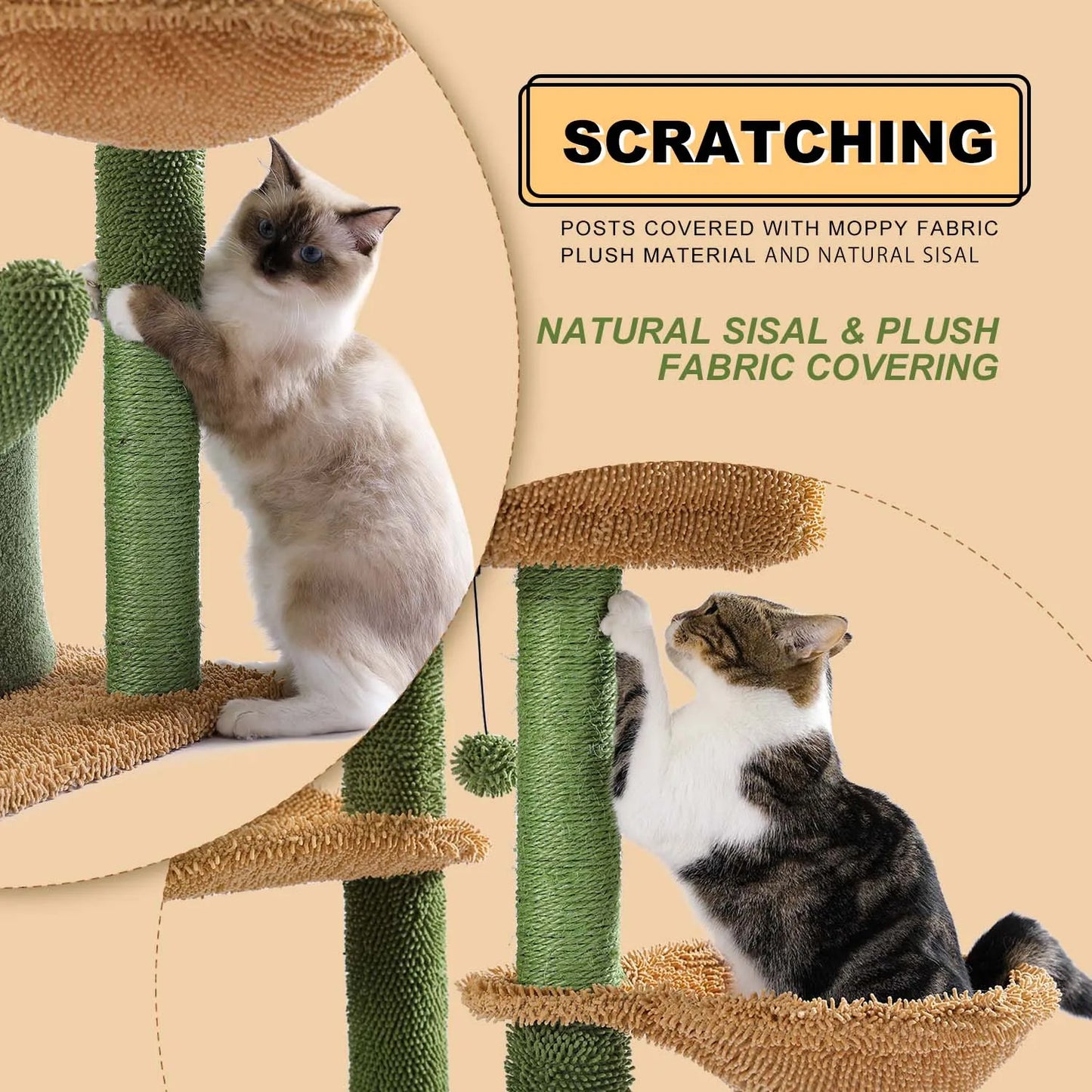 Cactus Cat Tree for Indoor Cats Small Cat Tower with Sisal Scratching Post Cozy Condo and Perches Cat Accessories and Kitten Toys - Joanie B 25