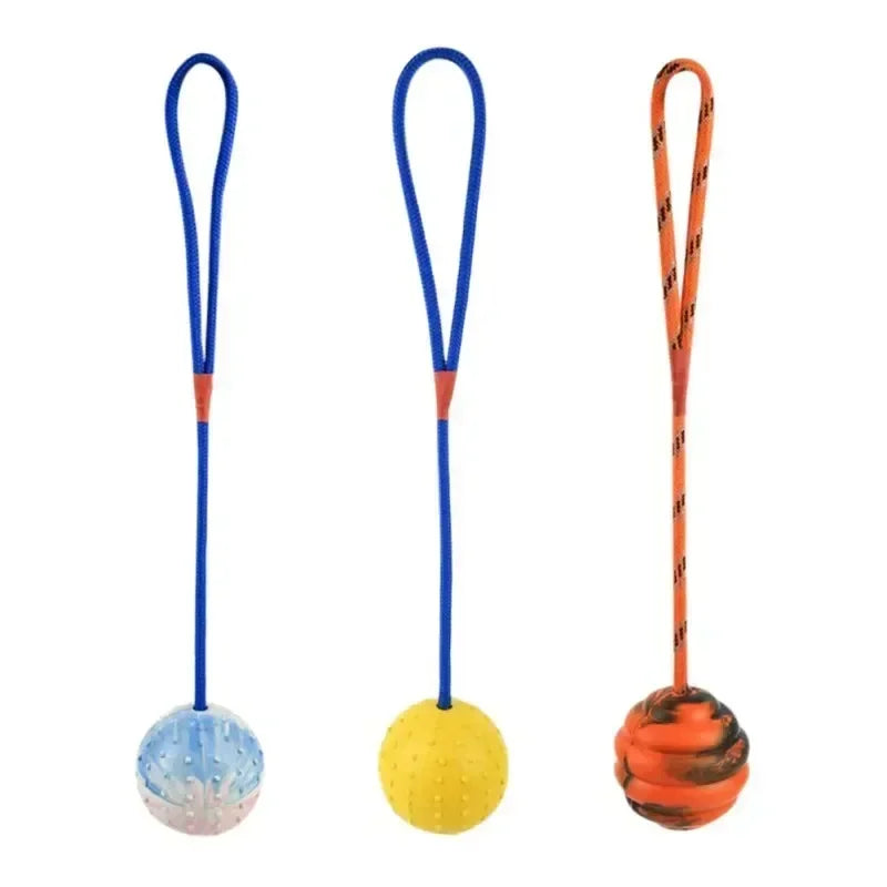 Rubber Interactive Training Toy for Dogs Natural Rubber Ball with Rope Pet Reward Fetch Play and Training Supplies - Joanie B 25