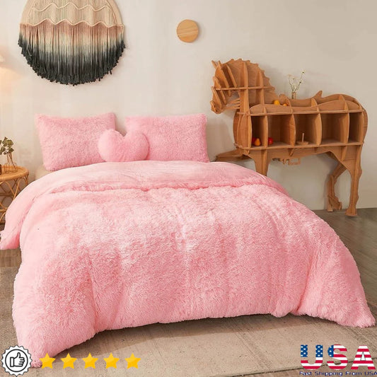 Luxury Shaggy Faux Fur Duvet Cover Set Soft Fluffy Comforter Cover 3 Piece Bedding Set Hidden Zipper Cozy Plush Touch