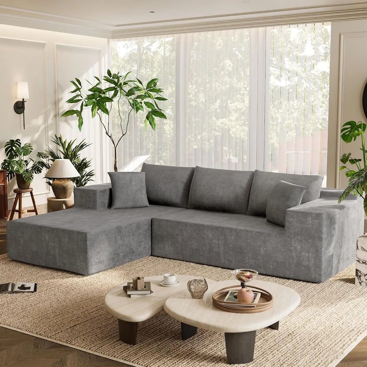 108 Inch Modular Sectional Sofa with L Shaped Chaise and Deep Seat Cushioned
