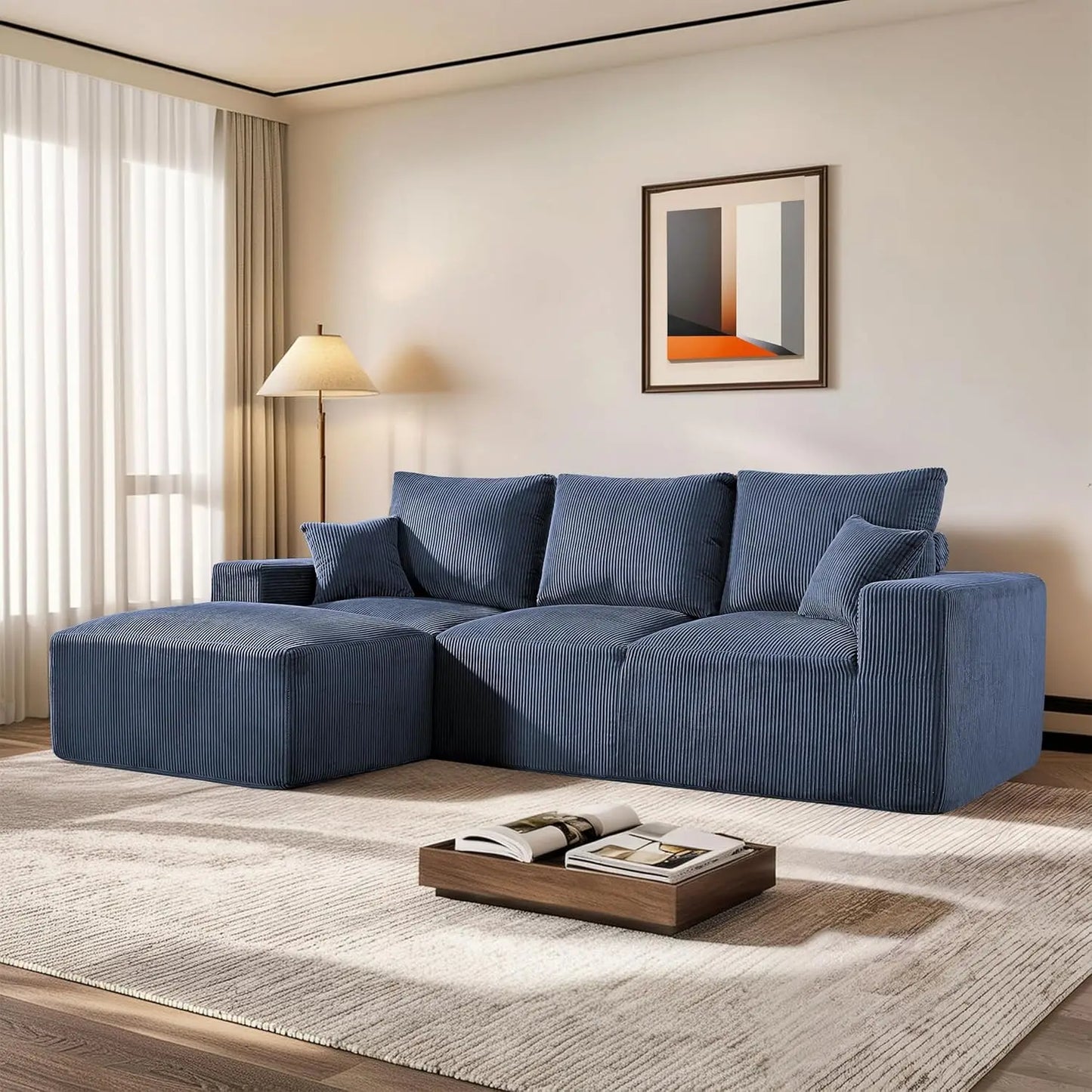 108" Modular Sectional Sofa Deep Seat Compression L-Shape Couch with Chaise Upholstered Living Room Furniture