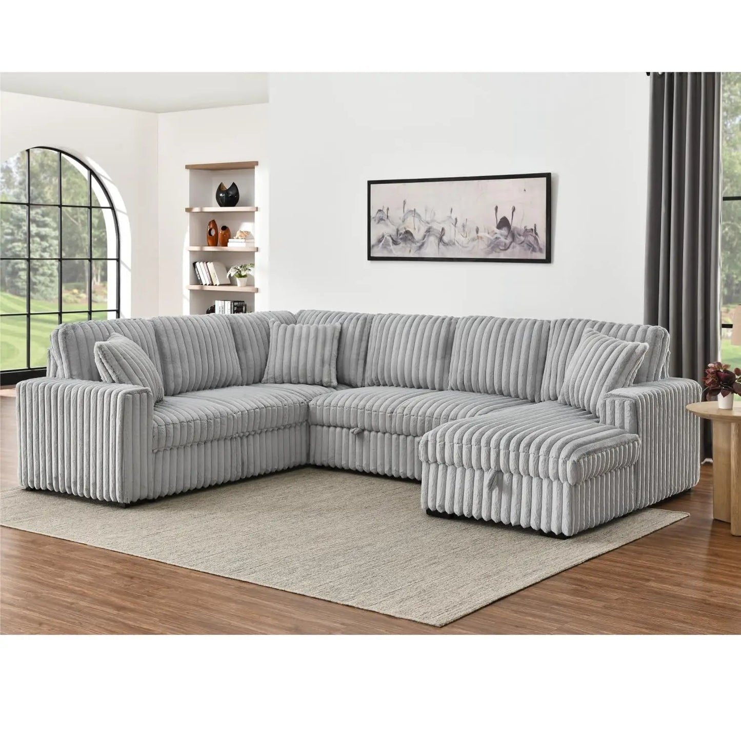 Todrani 122 Inch U Shaped Sleeper Sofa With Storage Chaise And USB Ports