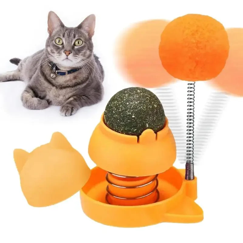 Rotatable Catnip Ball Toy with Spring Ball Edible Healthy Lickable Catnip Stickers and Bubbles for Cats - Joanie B 25