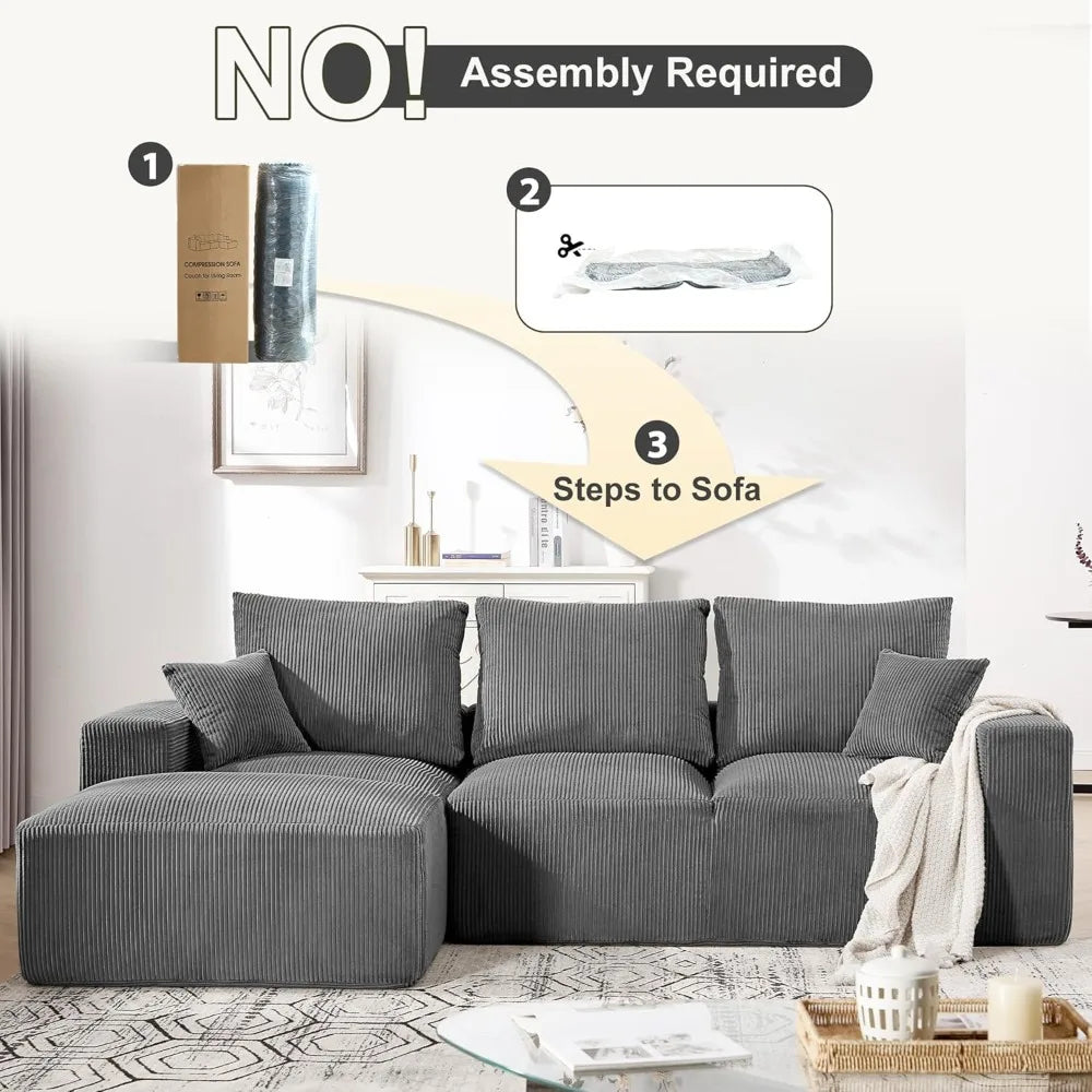 108" Modular Sectional Sofa Deep Seat Compression L-Shape Couch with Chaise Upholstered Living Room Furniture