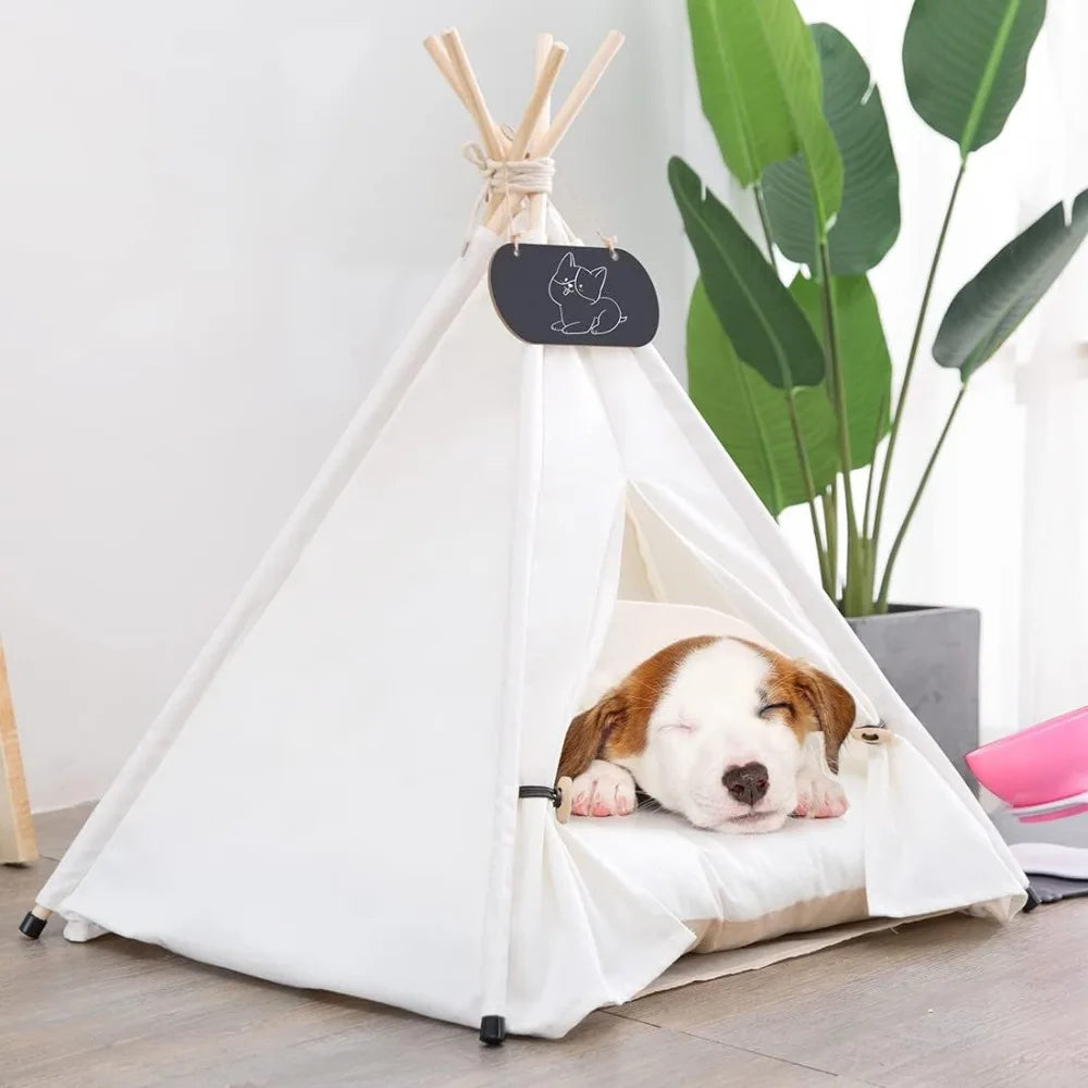 pet teepee tent for dogs & cats dog bed with thick cushion puppies play house removable and washable