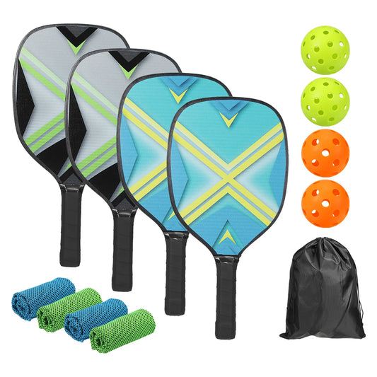 Pickleball Paddles Set with Four Premium Wood Rackets Four Balls Four Cooling Towels and Carry Bag for Men Women - Joanie B 25