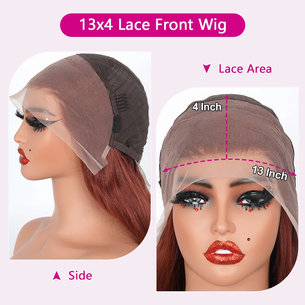 Copper Red Layered Cut Lace Front Wigs Reddish Brown Straight Lace Frontal Wig Layered Glueless Wigs Synthetic Butterfly Haircut