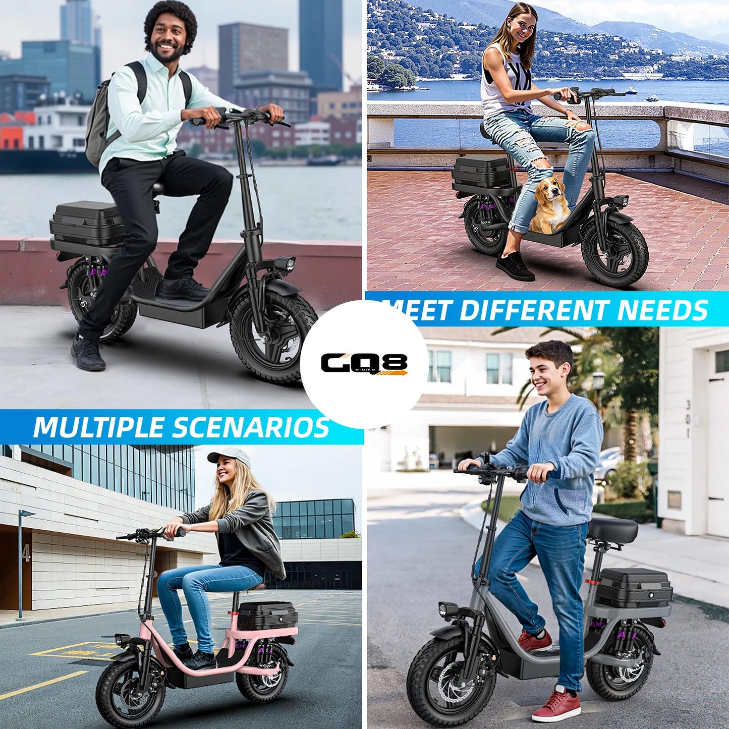 Electric Scooter for Adults, 500W Peak Motor, 48V 17.5Ah Battery,300lbs Max Load,Foldable Commuting Scooter with Adjustable Seat