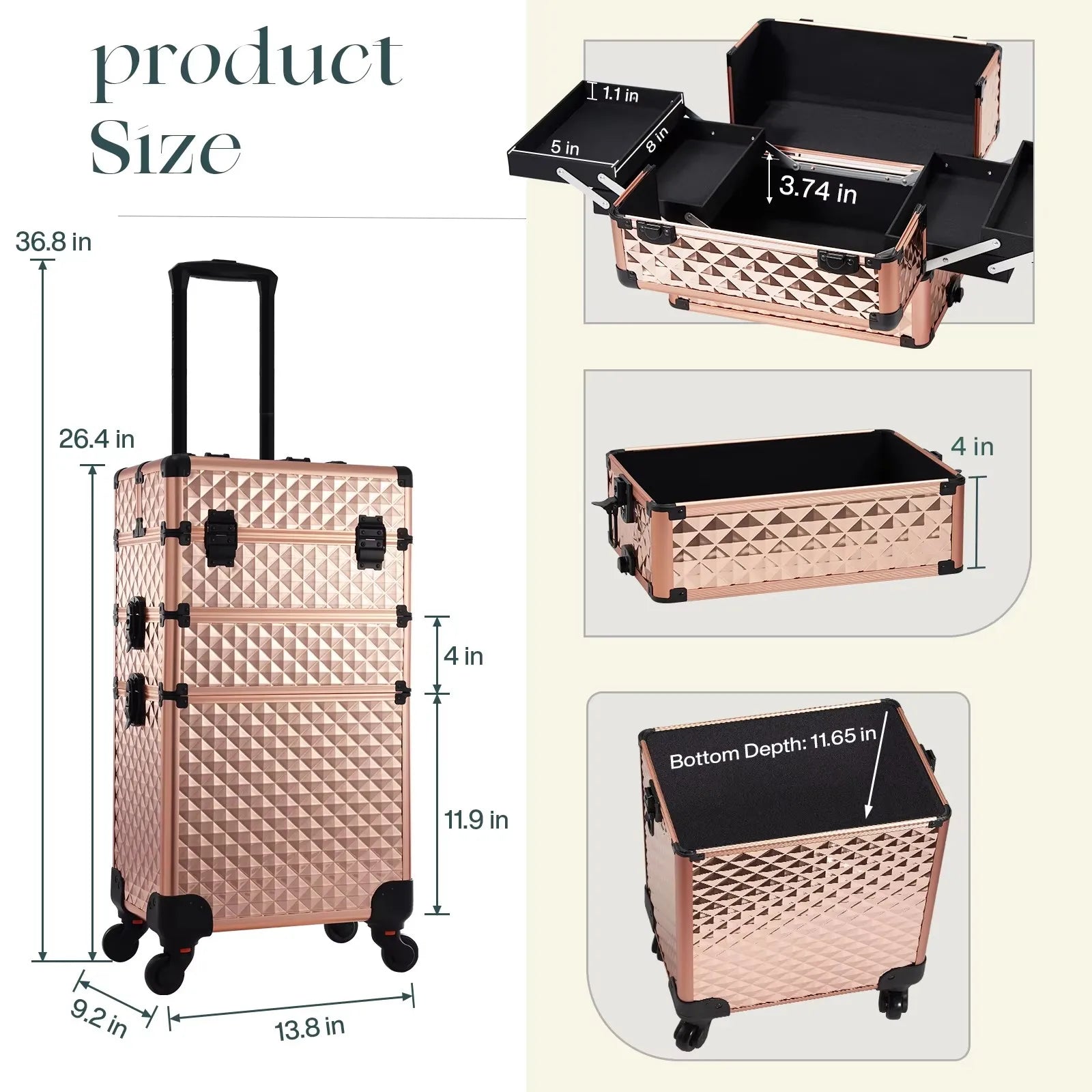 Rolling Makeup Case 3 In 1 Removable Make Up Case Cosmetology Case On Wheels Large Capacity Lockable Makeup Trolley For Salon - Joanie B 25