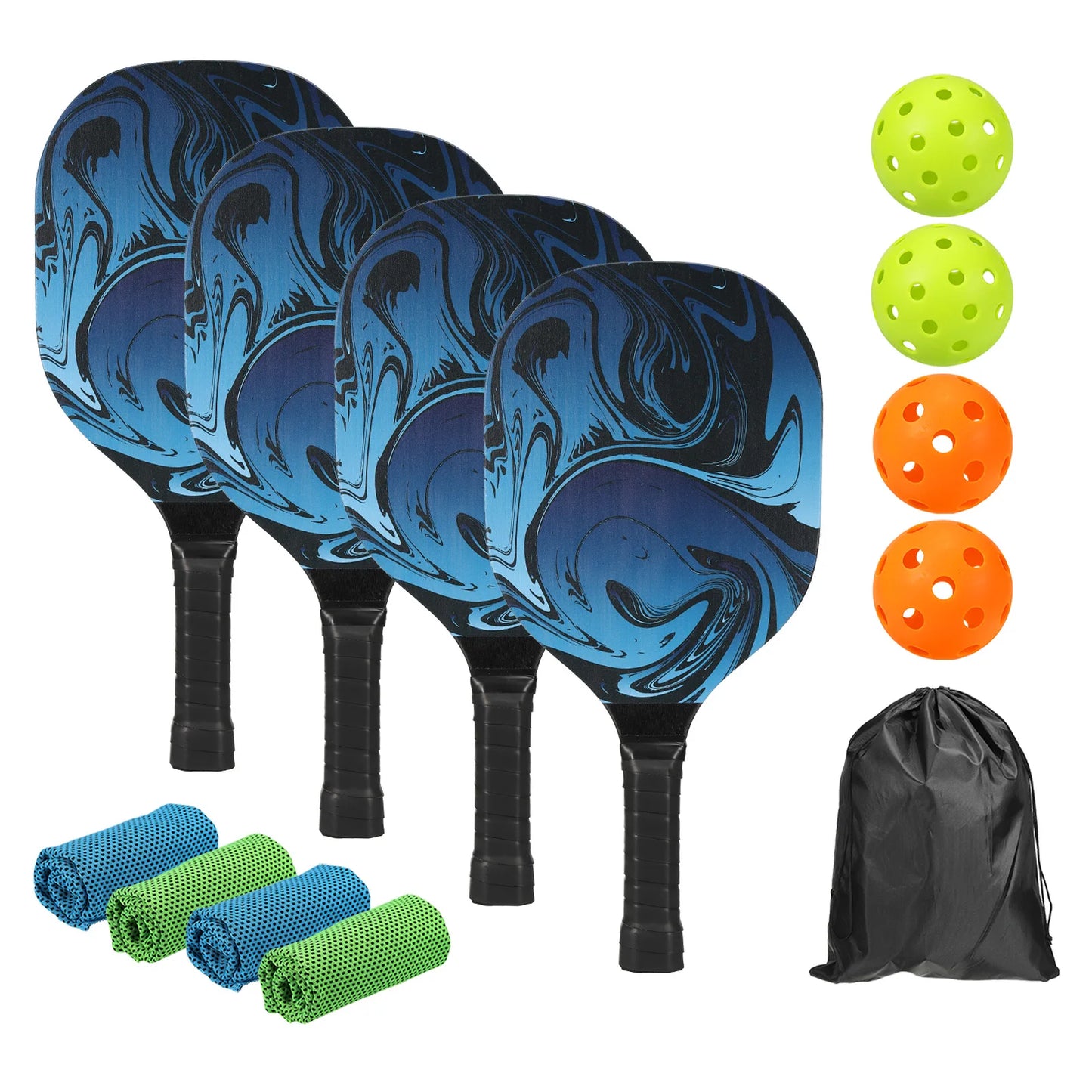 Pickleball Paddles Set with Four Premium Wooden Rackets Cushioned Grips and Portable Carry Bag - Joanie B 25