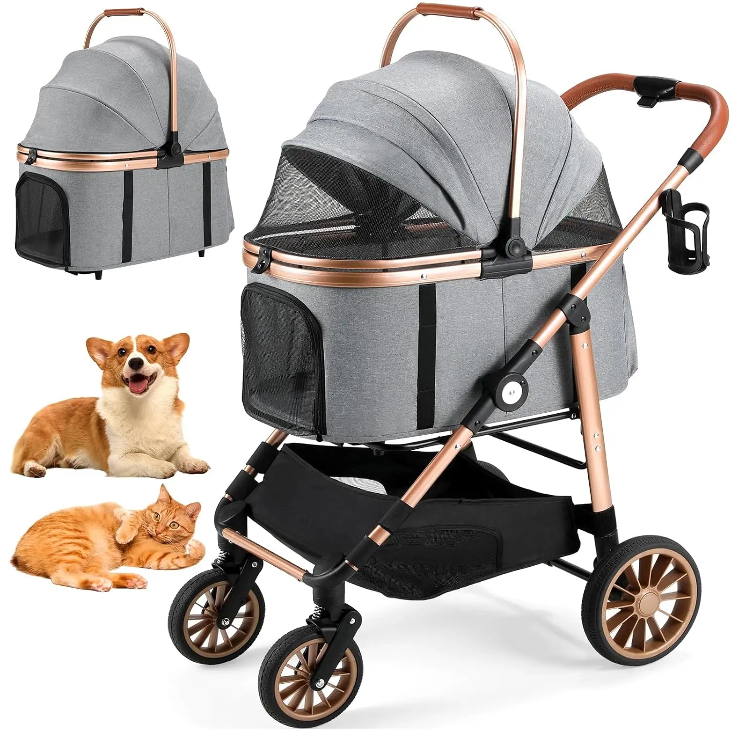 360 Degree Rubber Wheels and Shock Absorption Dog Buggy Stroller Foldable Pet Carrier for Small Dogs and Cats Up to 40 Kilograms - Joanie B 25