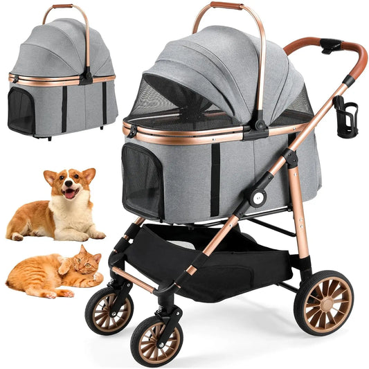 360 Degree Rubber Wheels and Shock Absorption Dog Buggy Stroller Foldable Pet Carrier for Small Dogs and Cats Up to 40 Kilograms - Joanie B 25
