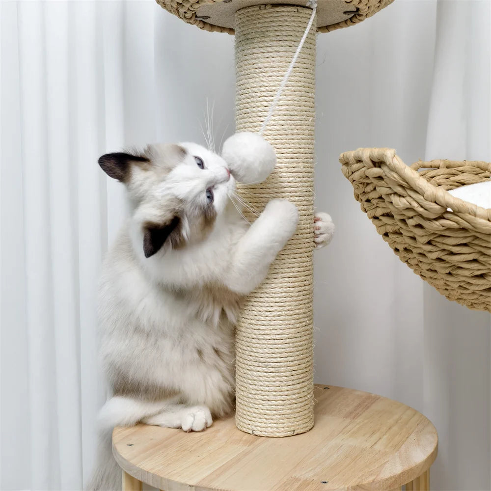 3-Tier Cat Tree Padded Plush Napping Perches Kitten Condo Sisal Rope Scratching Posts and Hanging Toy Tower for Indoor Kitties