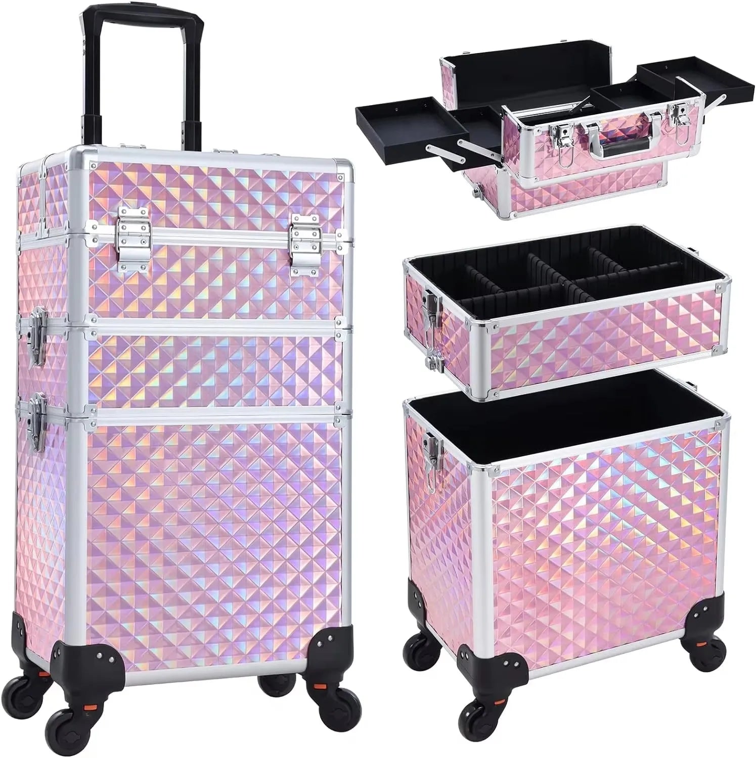 Rolling Makeup Case 3 In 1 Removable Make Up Case Cosmetology Case On Wheels Large Capacity Lockable Makeup Trolley For Salon - Joanie B 25