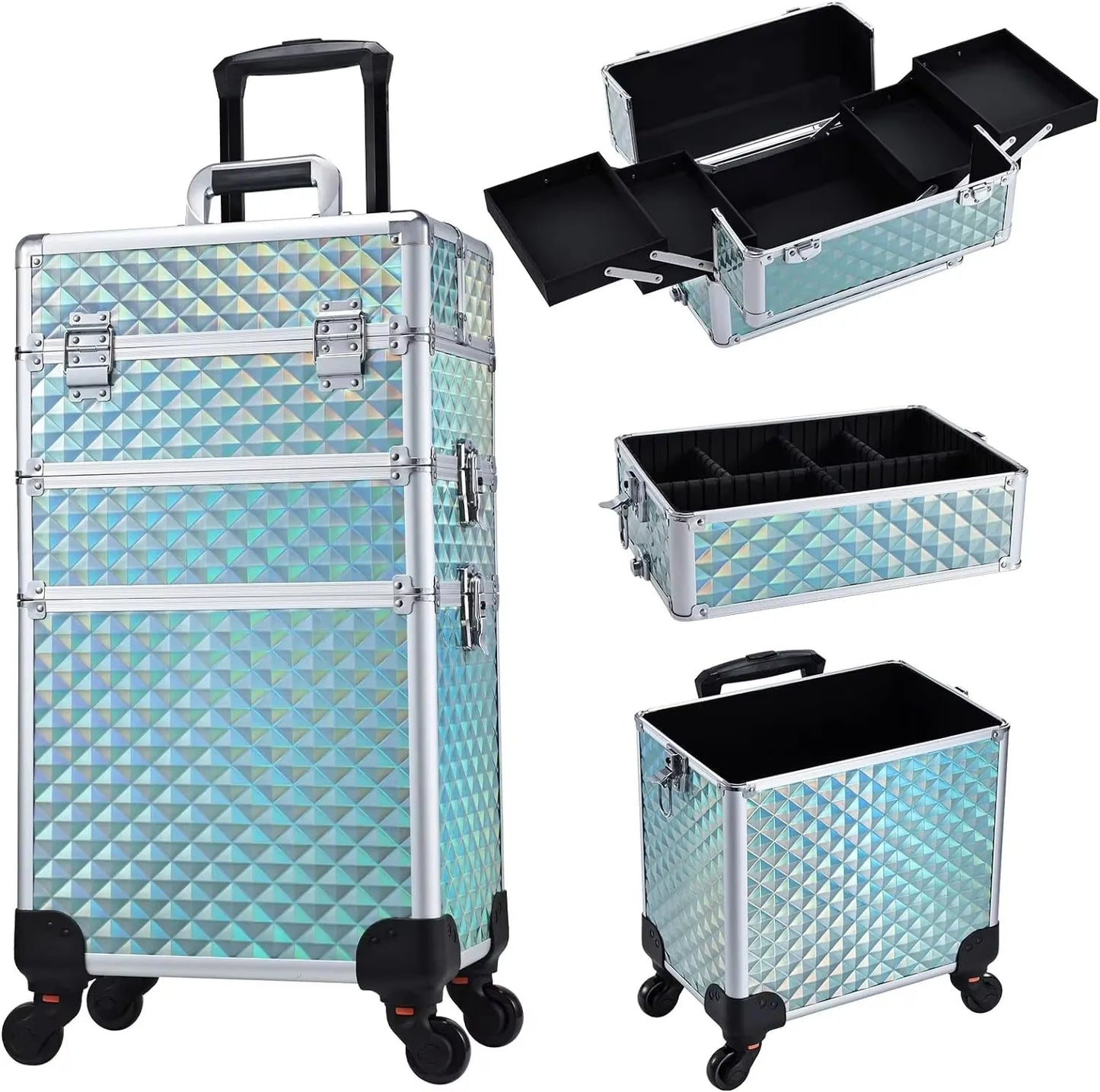 Rolling Makeup Case 3 In 1 Removable Make Up Case Cosmetology Case On Wheels Large Capacity Lockable Makeup Trolley For Salon - Joanie B 25