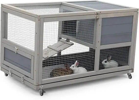 Fashionable Wooden 36-Inch Rabbit Hutch Indoor on Wheels with Clean Tray Openable Roof and Anti-Slip Rails - Joanie B 25