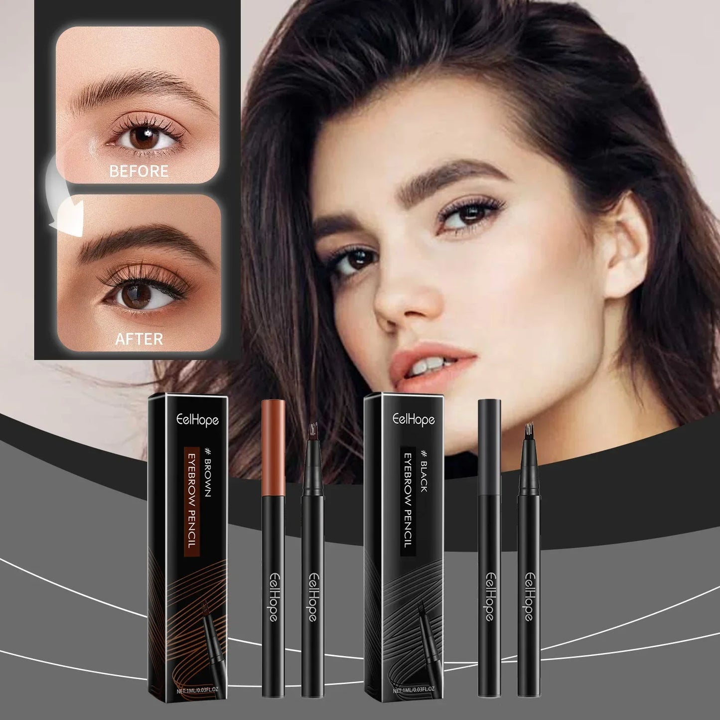 4 Forks Waterproof Eyebrow Pencil Long Lasting Natural Black Dark Brown Women Eyes Cosmetics Liquid Eye Brows Pen Beauty Makeup - Joanie B 25