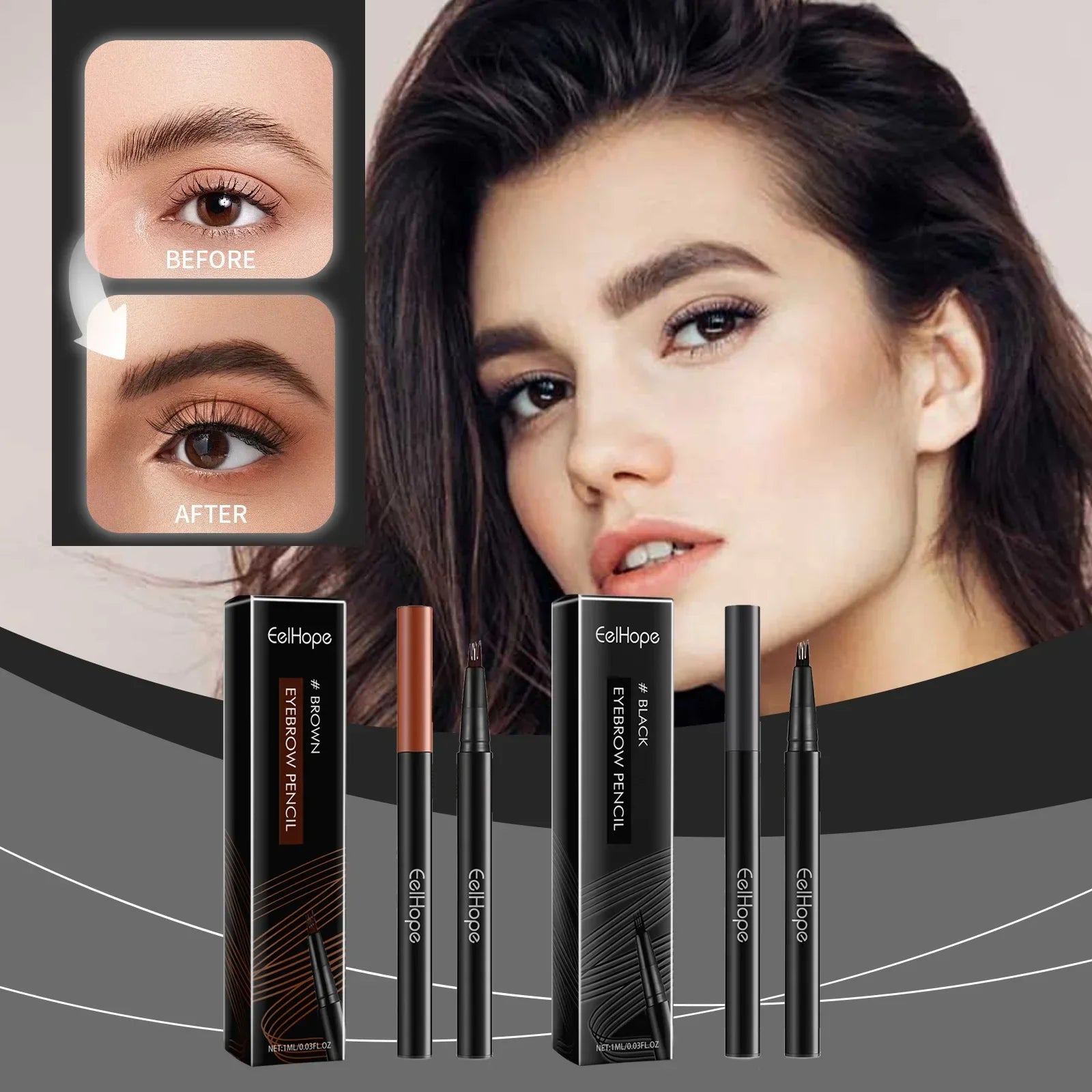 4 Forks Waterproof Eyebrow Pencil Long Lasting Natural Black Dark Brown Women Eyes Cosmetics Liquid Eye Brows Pen Beauty Makeup - Joanie B 25