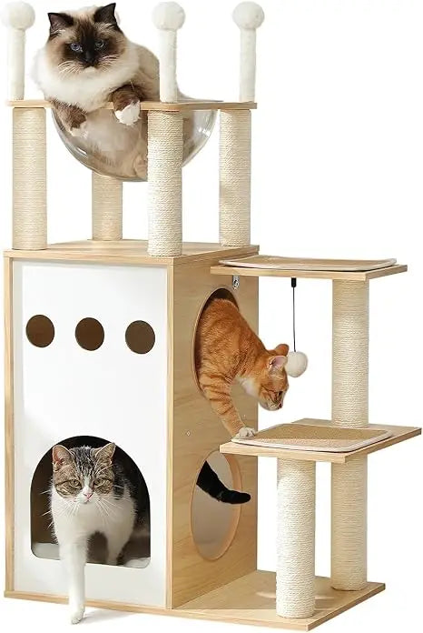 Modern Cat Tree with 51.2 Inch Width Thick Scratch Post and Three Condos Heavy Duty Cat Furniture with Metal Frame and Replaceable Mat for Indoor Cats - Joanie B 25