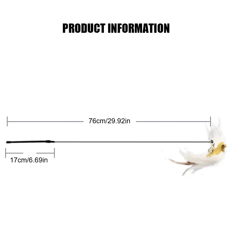 Pet Head Rod Wire Toys for Cats Funny Interactive Cat Accessories Stick with Replaceable Bell Fish Fishing Feather Teaser - Joanie B 25