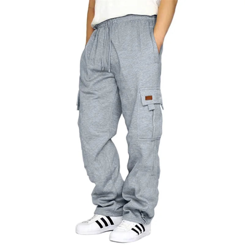 Men’s Loose Cargo Pants Casual Drawstring Elastic Waist Wide Leg Athletic Sweatpants Outdoor Trousers - Joanie B 25