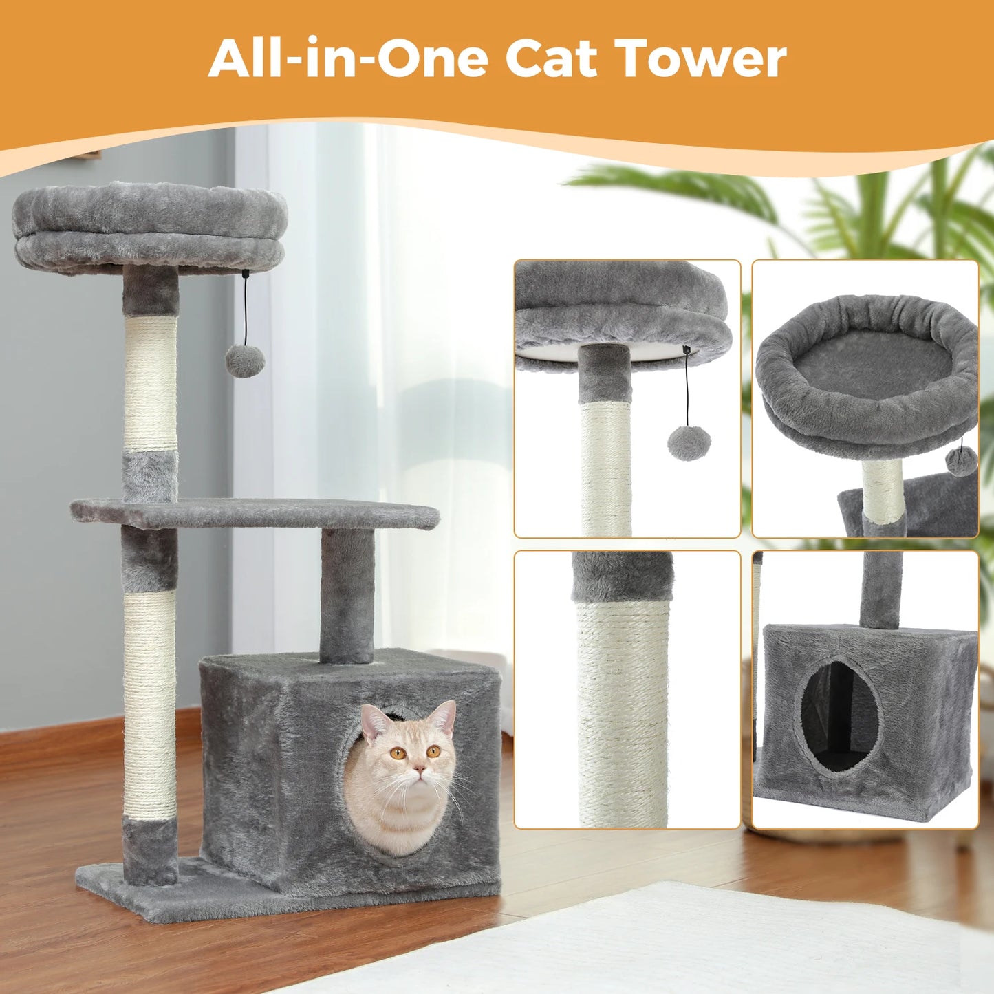 Small Cat Tree with Sisal Scratching Posts Top Perch Cozy Condo and Cat Tower for Indoor Cats Cat Accessories and Scraper - Joanie B 25